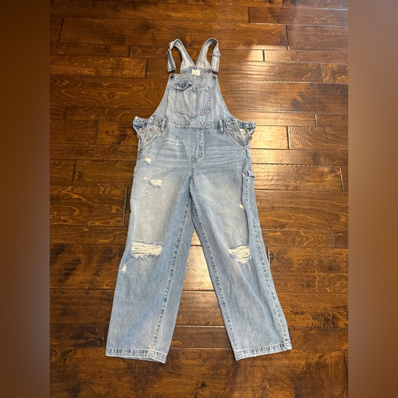Buckle Hidden carpenter overalls, light wash, distressed, western, used, large - Picture 1 of 10